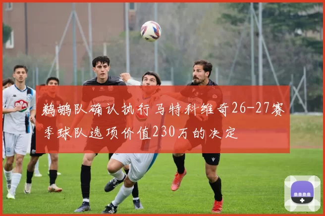 鹈鹕队确认执行马特科维奇26-27赛季球队选项价值230万的决定